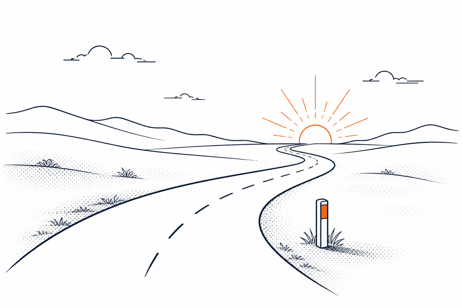 A road winding toward the sunrise — the Hikmat Road Safety Program
